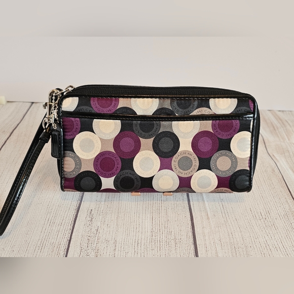 Coach Handbags - Coach Madison Op Art Long Wallet in Purple, Black, Cream and Tan